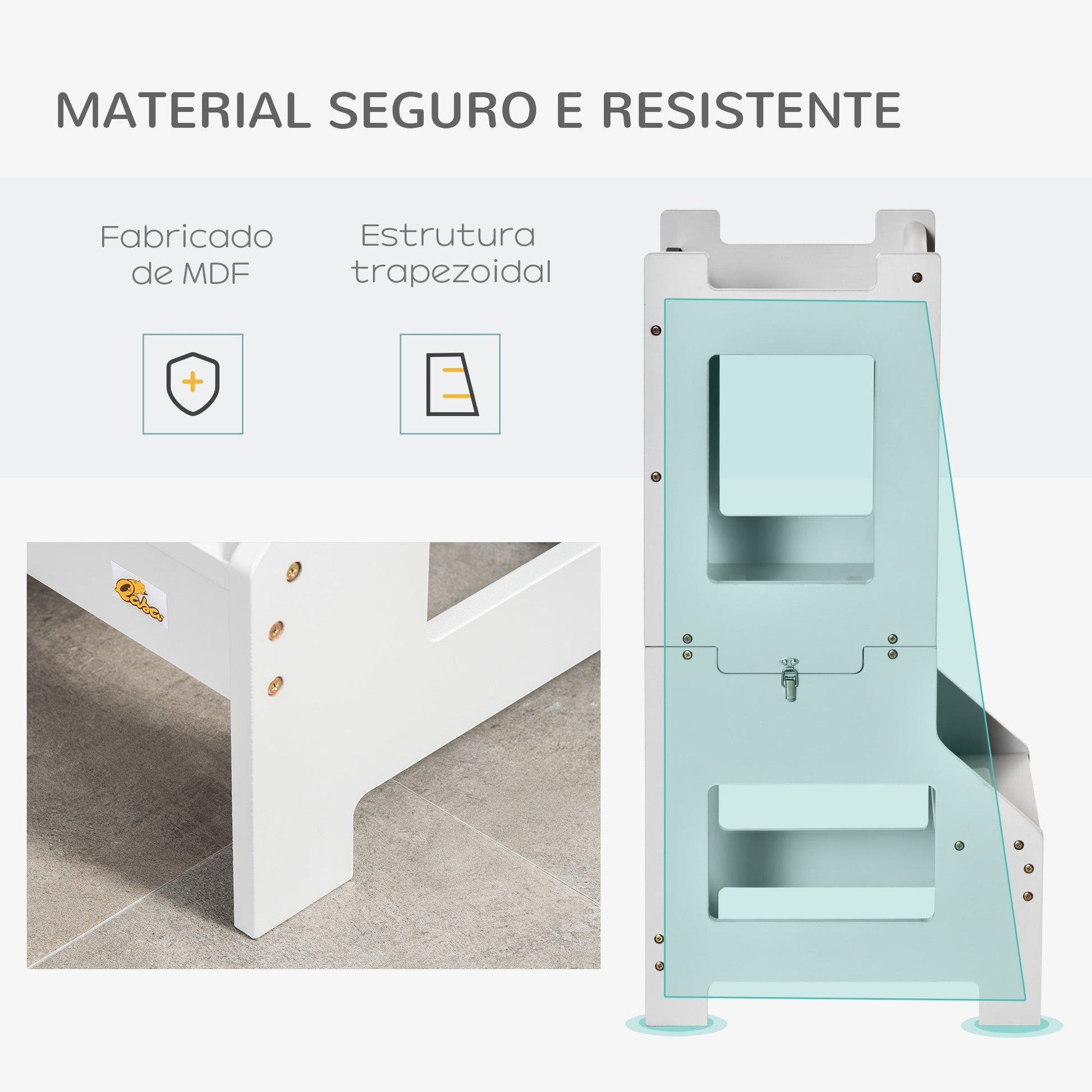 HOMCOM Torre de Aprendizagem para Crianças 3 - 6 Anos de Madeira Torre de Aprendizagem Infantil Convertível em Secretária com Ardósia e Barra de Segurança para Casa de Banho Cozinha 42x44x86 cm Cinza - A minha loja