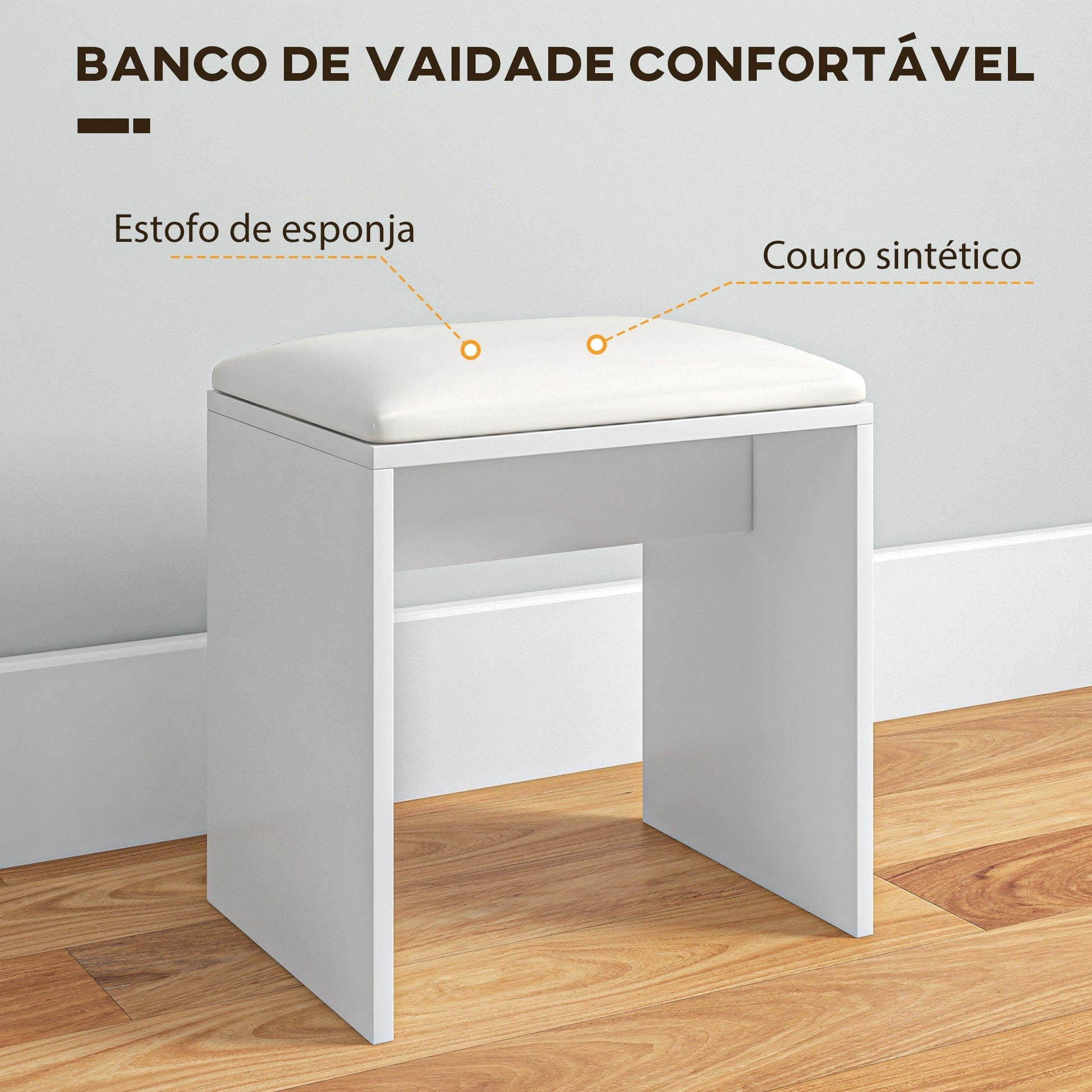 HOMCOM Toucador de Maquilhagem com Banco Mesa de Maquilhagem com Espelho Prateleiras Abertas Gaveta e Prateleira Ajustável Anti - Tombo para Dormitório Branco e Bege - A minha loja