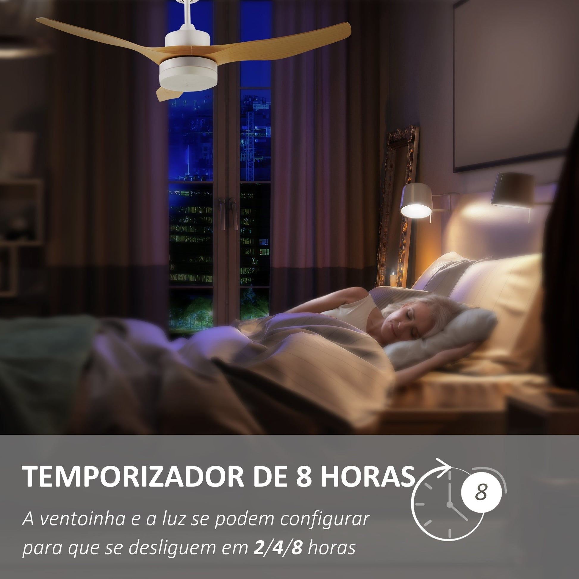 HOMCOM Ventoinha de Teto 20,5W Diâmetro 132cm com Controle Remoto Luz LED Ajustável em 3 Níveis 3 Lâminas Reversíveis 6 Velocidades e Temporizador para Dormitório Sala de Estar Madeira - A minha loja