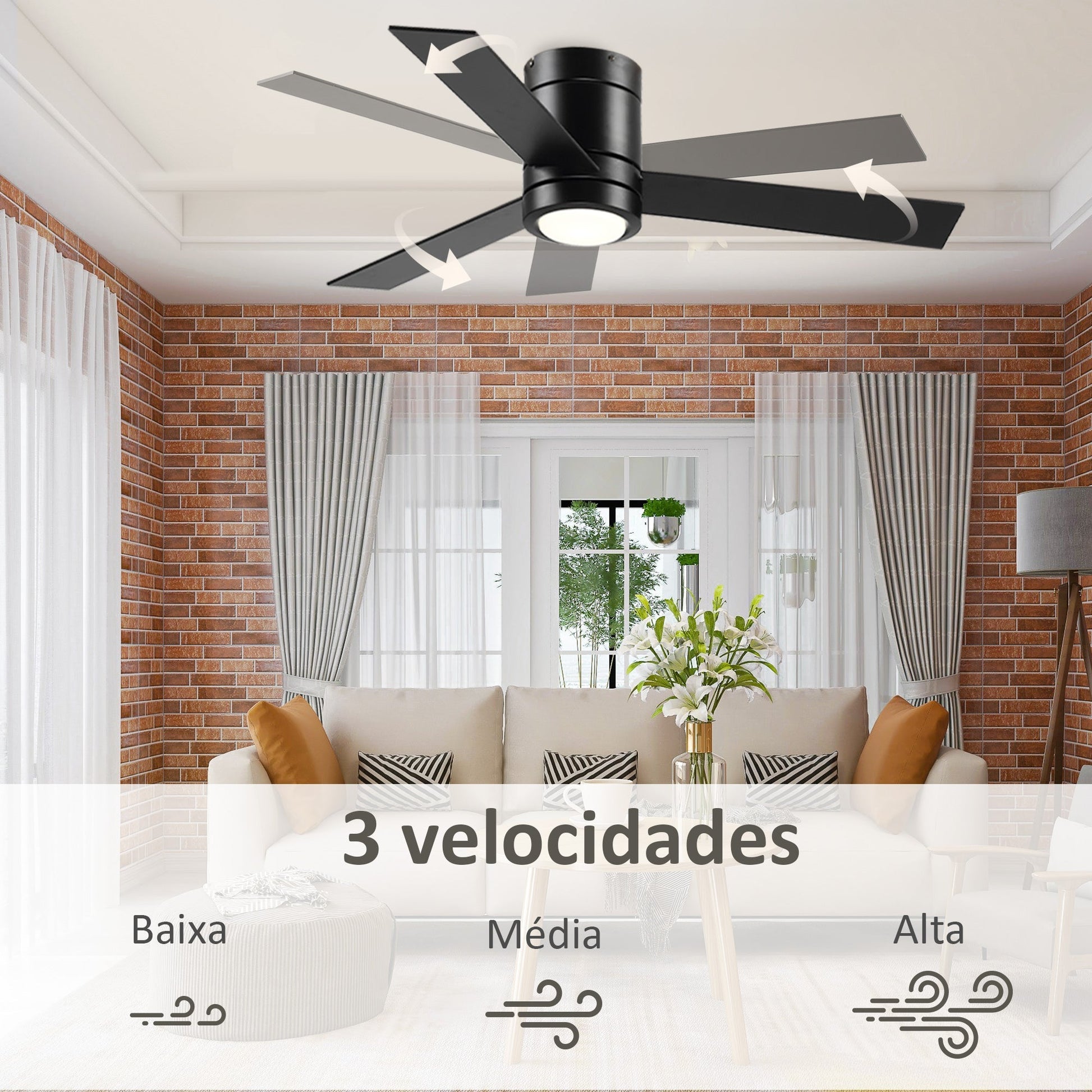 HOMCOM Ventoinha de Teto 48W com Luz LED Controle Remoto 3 Velocidades Temporizador 3 Lâminas de Madeira para Dormitório Sala de Estar Sala de Jantar Ø112x25cm Preto - A minha loja