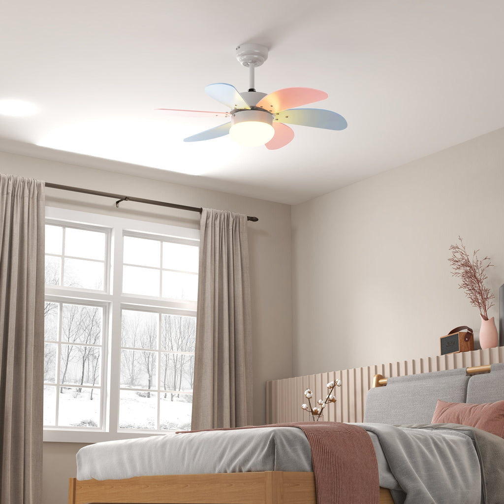 HOMCOM Ventoinha de Teto com Luz 34W Ø82,5 cm Ventoinha de Teto Silencioso com 6 Lâminas Reversíveis Controlo Remoto 6 Velocidades e Temporizador para Quarto Sala Multicolor - A minha loja