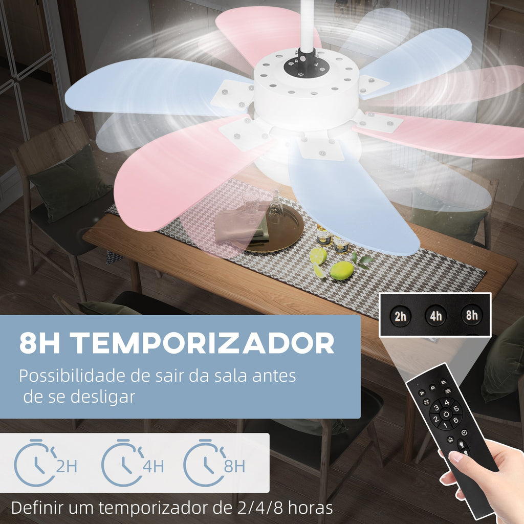 HOMCOM Ventoinha de Teto com Luz 34W Ø82,5 cm Ventoinha de Teto Silencioso com 6 Lâminas Reversíveis Controlo Remoto 6 Velocidades e Temporizador para Quarto Sala Multicolor - A minha loja