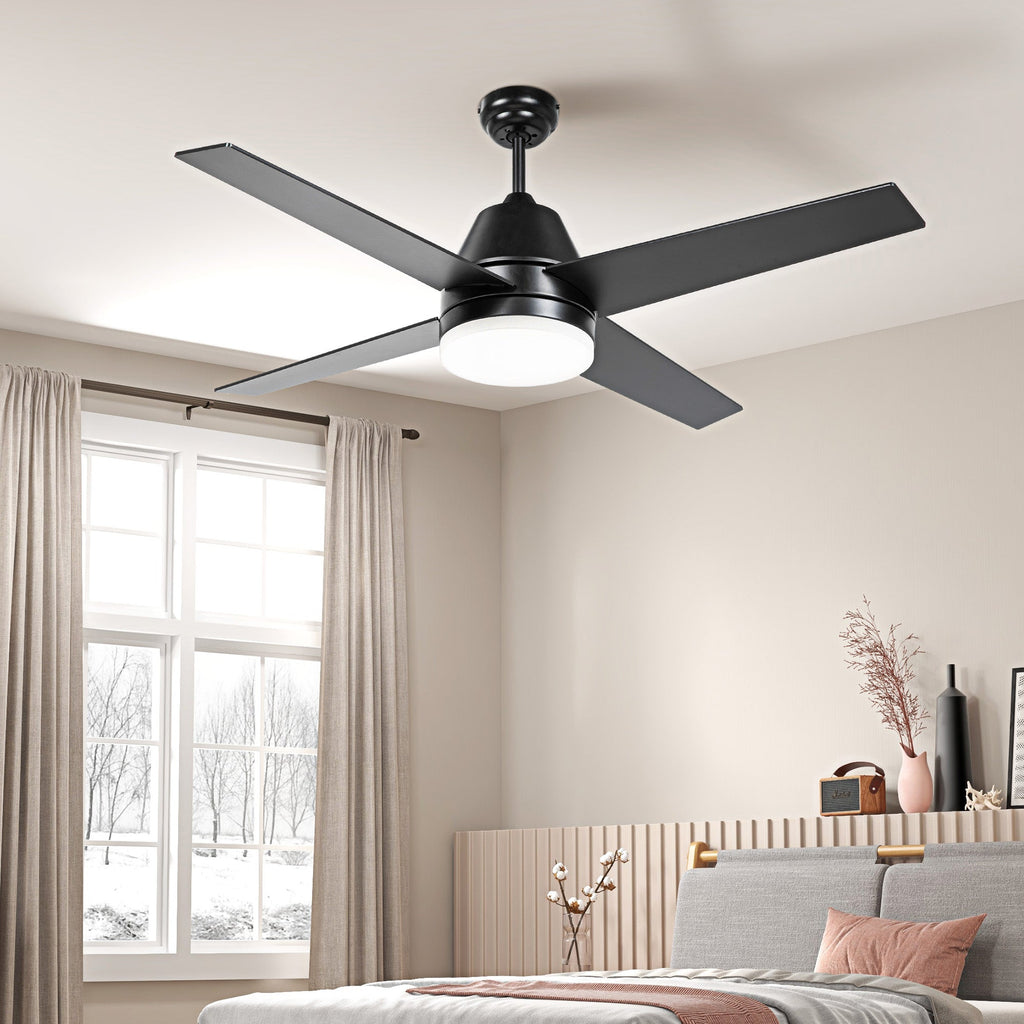 HOMCOM Ventoinha de Teto com Luz 46W Ø129 cm Motor DC Ventoinha de Teto Silencioso com 4 Lâminas Reversíveis Controlo Remoto 6 Velocidades e Temporizador para Quarto Sala Preto - A minha loja