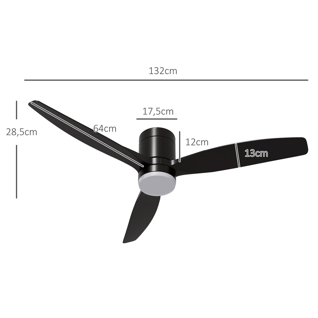 HOMCOM Ventoinha de Teto com Luz 46W Ventoinha de Teto Silencioso Ø132 cm com 3 Lâminas Reversíveis Controlo Remoto 6 Velocidades e Temporizador para Quarto Sala Preto - A minha loja