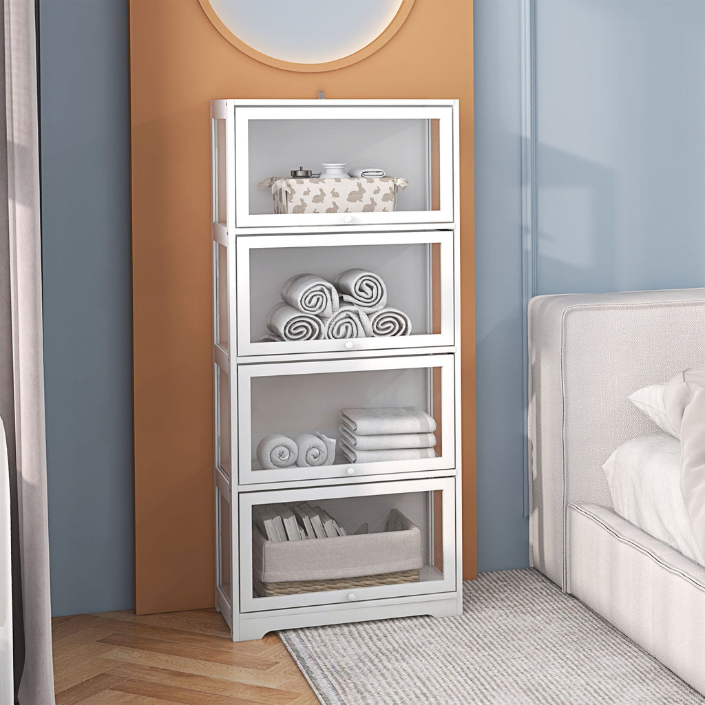 HOMCOM Vitrine Colecionador de 4 Níveis Vitrine Sala de Estar com Portas Abatíveis de Acrílico Anti - Tombo para Estúdio Dormitório Escritório 59x30x139 cm Branco - A minha loja