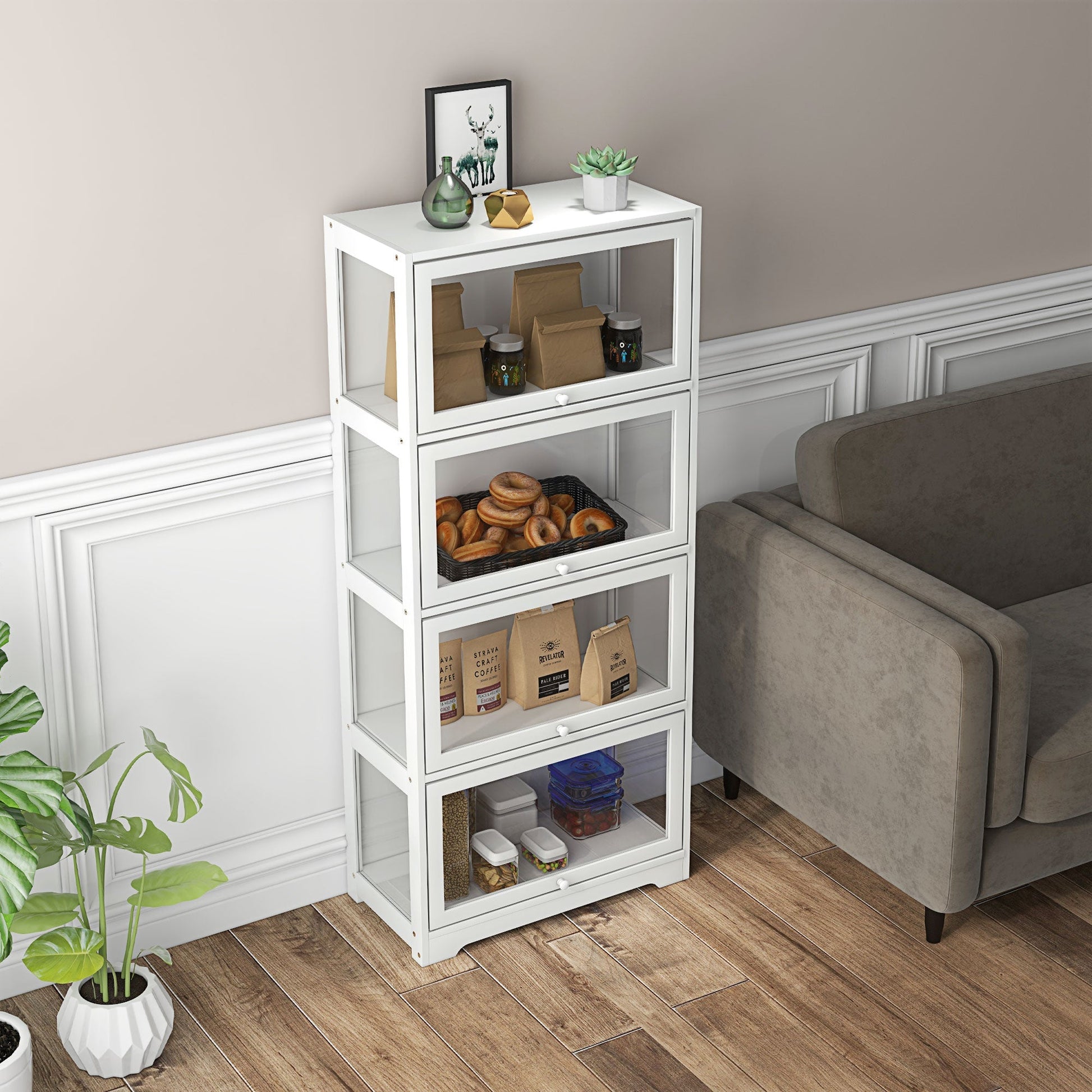 HOMCOM Vitrine Colecionador de 4 Níveis Vitrine Sala de Estar com Portas Abatíveis de Acrílico Anti - Tombo para Estúdio Dormitório Escritório 59x30x139 cm Branco - A minha loja
