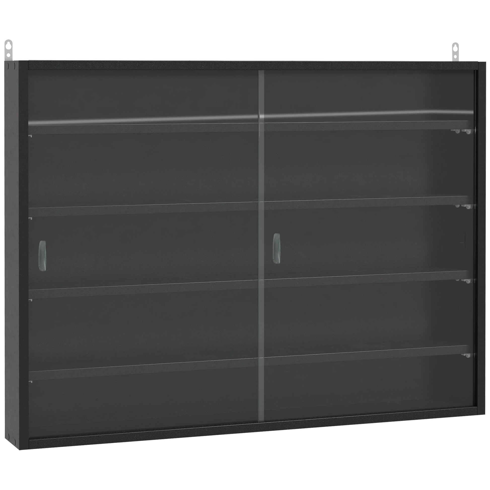 HOMCOM Vitrine de Parede de Madeira com Prateleiras Ajustáveis e 2 Portas Corredeiras de Vidro para Coleções Perfumes Bonecos de Decoração 80x9,5x60cm Preto - A minha loja