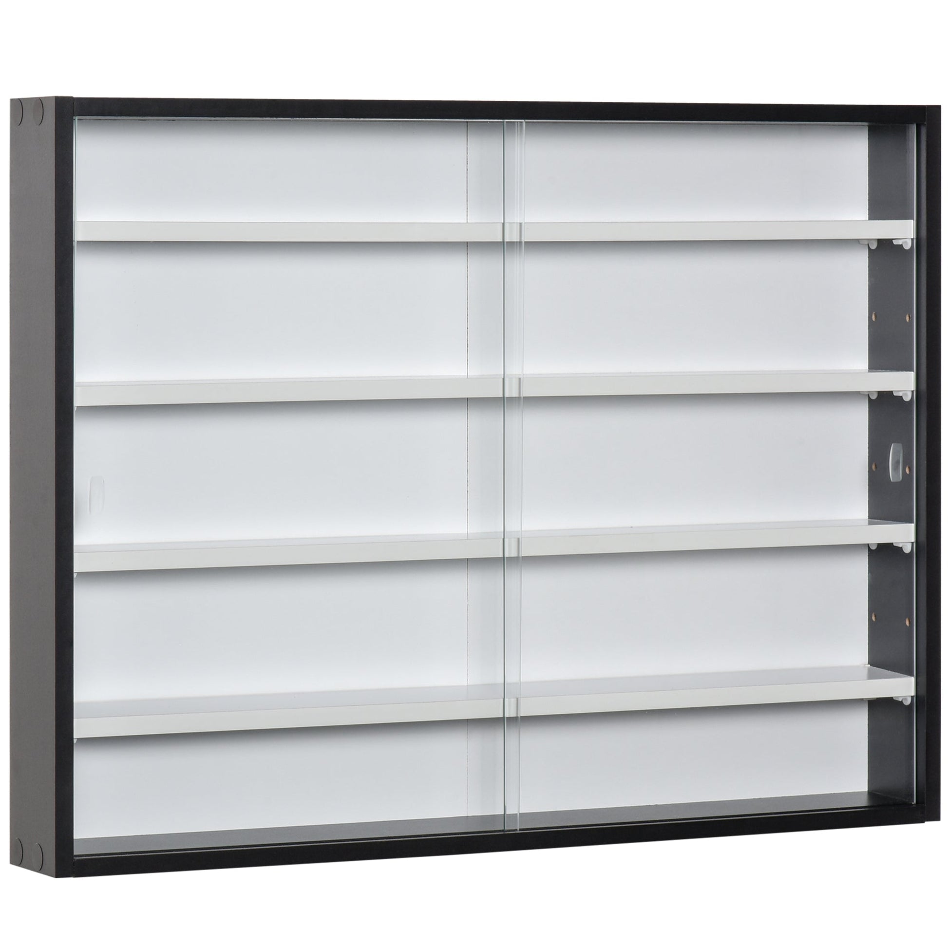 HOMCOM Vitrine de Parede de Madeira com Prateleiras Ajustáveis e 2 Portas Corredeiras de Vidro para Coleções Perfumes Bonecos de Decoração 80x9,5x60cm Preto - A minha loja