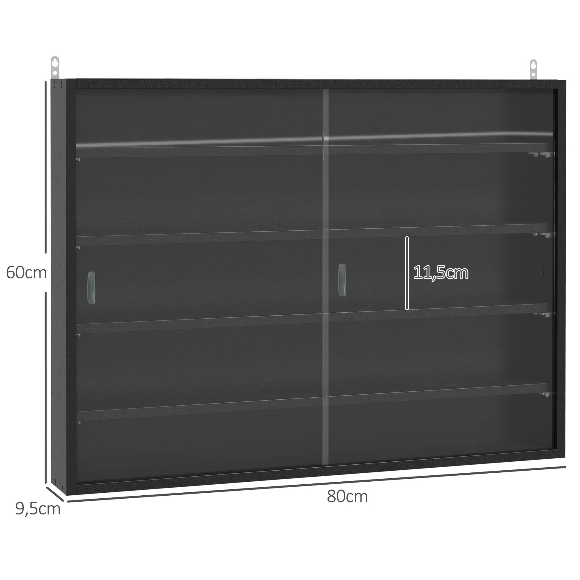 HOMCOM Vitrine de Parede de Madeira com Prateleiras Ajustáveis e 2 Portas Corredeiras de Vidro para Coleções Perfumes Bonecos de Decoração 80x9,5x60cm Preto - A minha loja