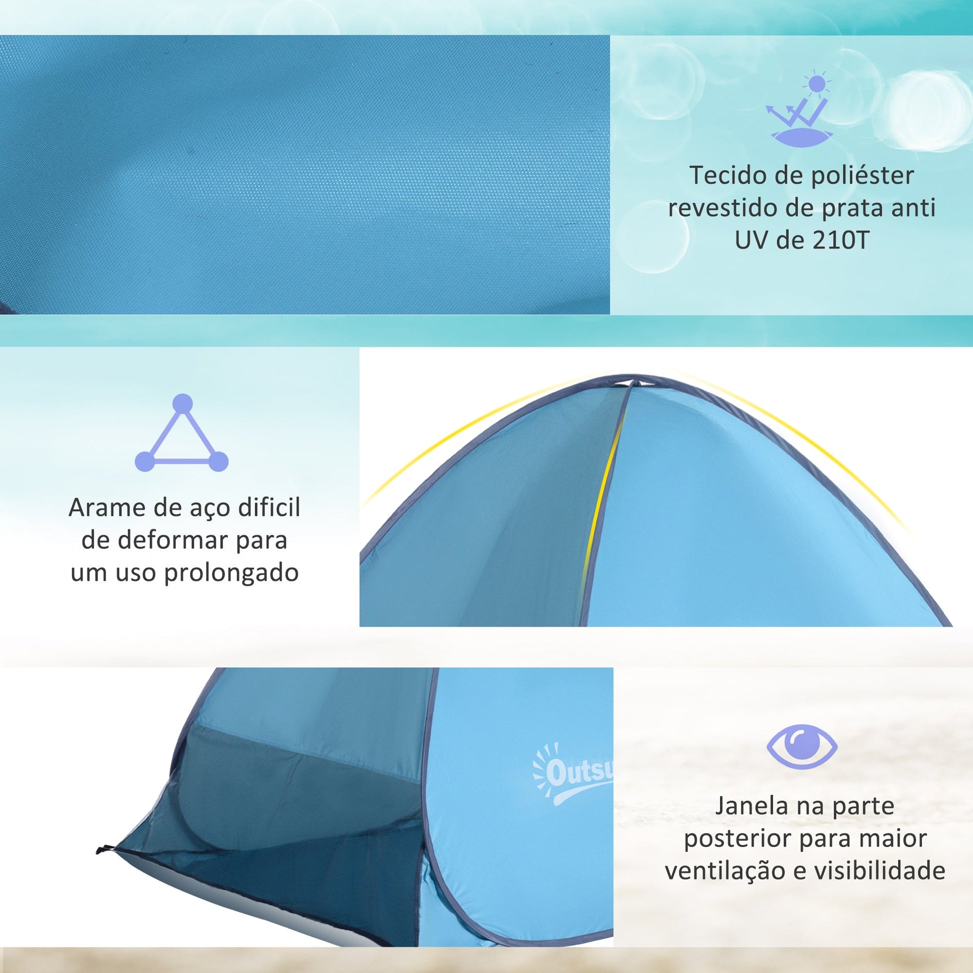 Tenda Pop-up Instantâneo e Portátil com Janelas Protetoras para Piquenique, Praia e Camping com Proteção UV Azul