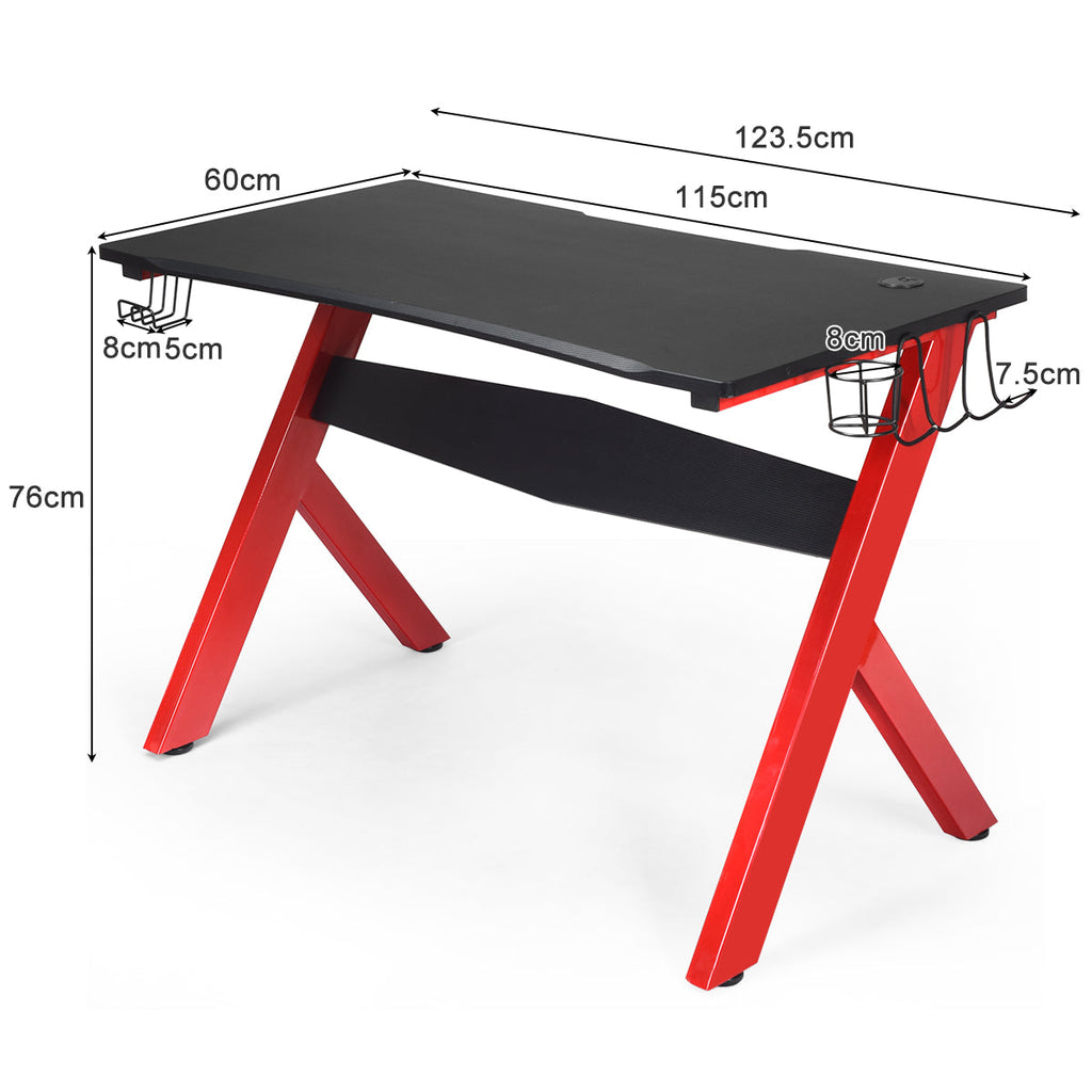 Secretária Gaming "ShadowX" - 115 x 60 cm | Mesa Ergonómica para Jogadores com Porta-copos, Suporte para Headset e Tapete de Rato