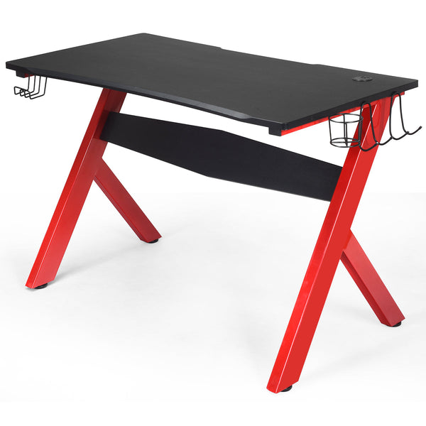 Secretária Gaming "ShadowX" - 115 x 60 cm | Mesa Ergonómica para Jogadores com Porta-copos, Suporte para Headset e Tapete de Rato