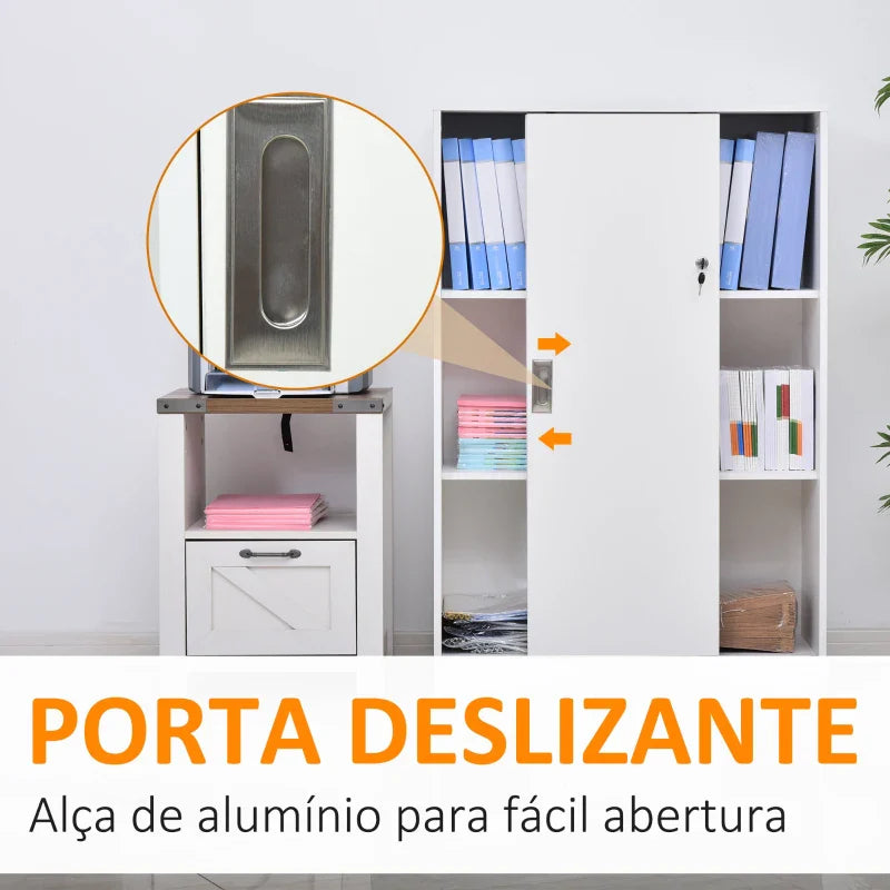 Armário de escritório com 2 portas deslizantes e 3 prateleiras para escritorio 80x40x120 cm Branco