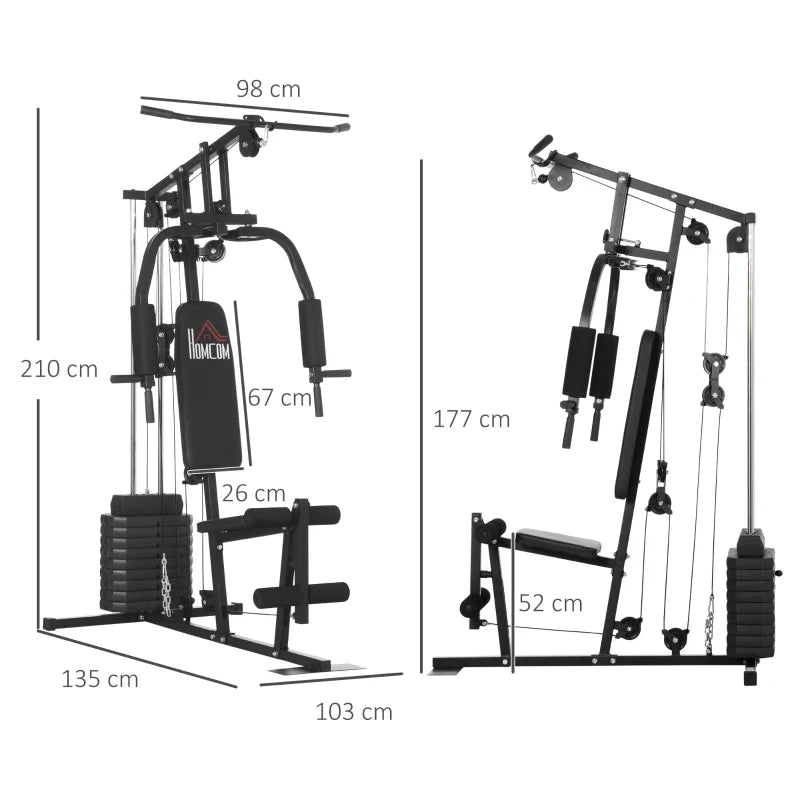 Multi-Estação Máquina de Musculação com Estribo para Pernas Placas de Pesos de 45kg Carga Máxima 110kg Treinamento Fitness em Casa Ginásio 135x103x200 cm Preto