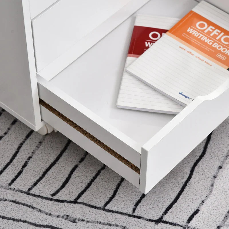 Móveis auxiliares para escritório Estudo Grande espaço de armazenamento com 3 gavetas 4 prateleiras abertas 4 rodas 40x30x83 cm Branco