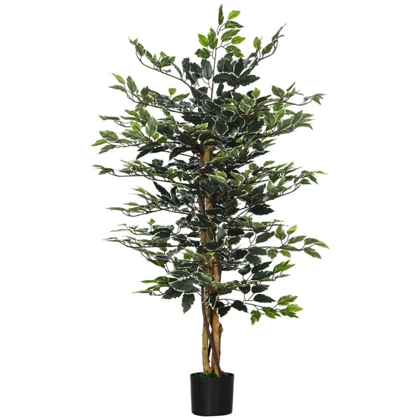 Ficus Artificial com Troncos 130 cm Planta Artificial com Vaso e 702 Folhas Realistas para Decoração de Sala de Estar Dormitório Ø15x130 cm Verde
