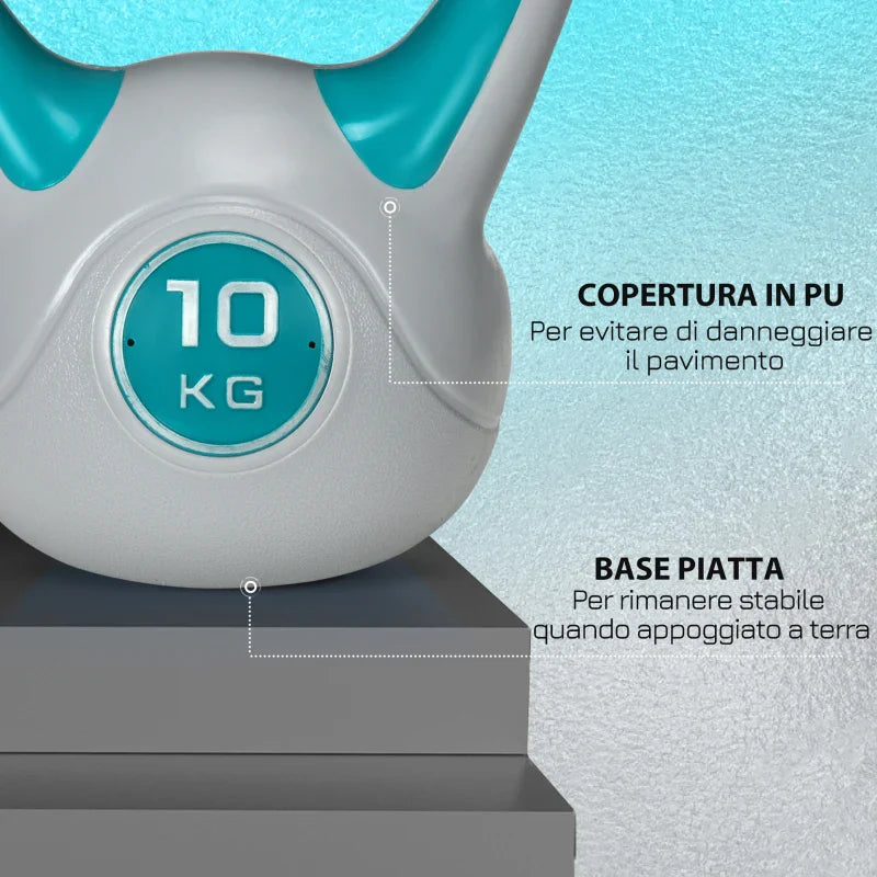 SPORTNOW Kettlebell 10kg Peso Russo com Revestimento de PU e Enchimento de Areia para Treinamento em Casa Ginásio 22x16x26cm Azul e Cinza