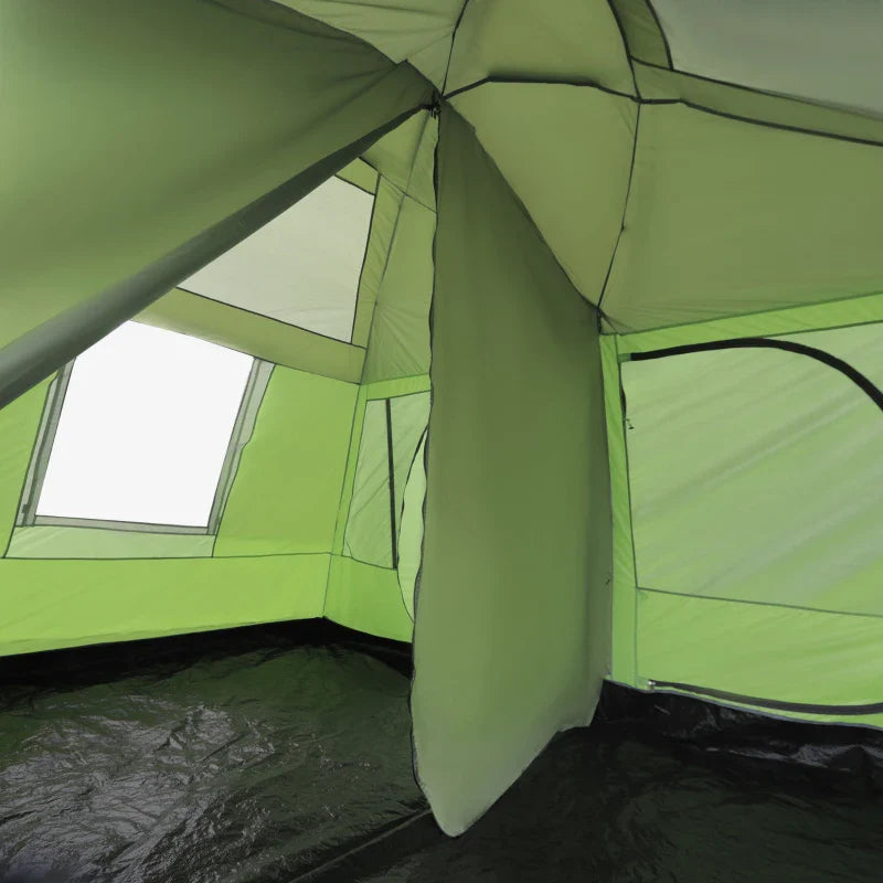 Tenda de Campismo Familiar para 4 Pessoas Tenda de Campismo Portátil Impermeável com Bolsa de Transporte Rede Mosquiteira e Proteção Solar 410x-310x225cm Verde