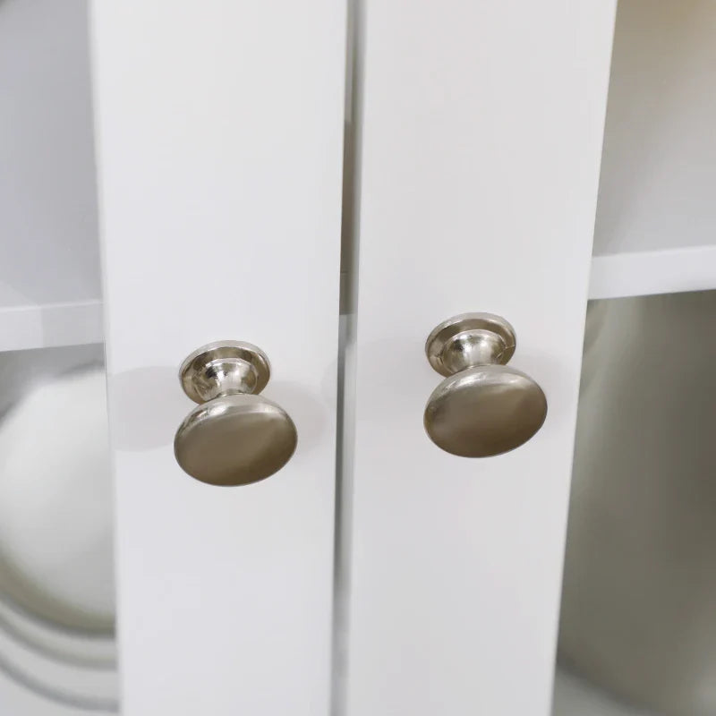 Aparador de Cozinha Moderno Móvel Buffet Auxiliar com Gaveta Prateleira Ajustável e 2 Portas de Vidro para Sala de Estar Sala de Jantar 80x40x90 cm Branco e Madeira