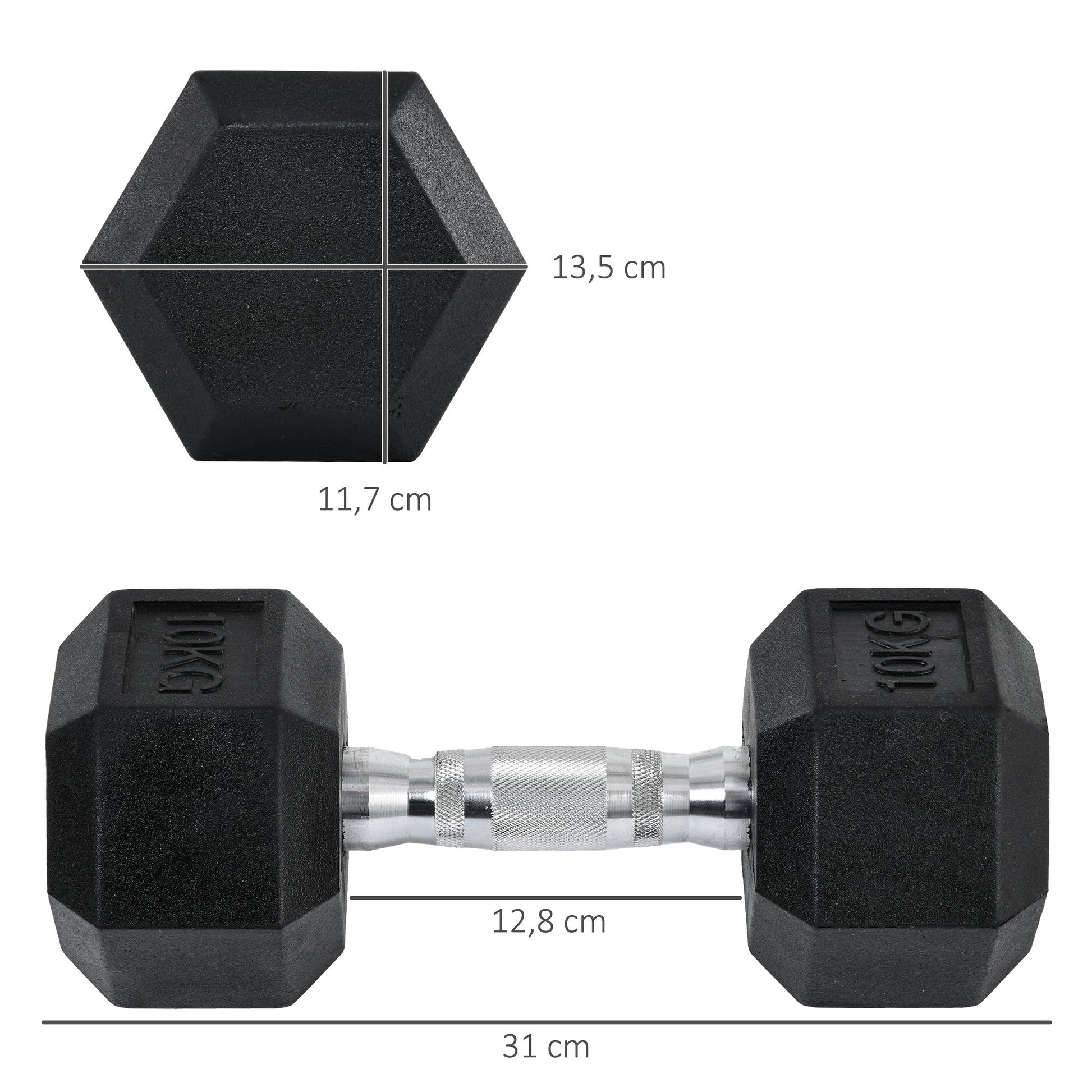 Conjunto de Halteres 20 kg com Barra Metálica e Cabeça Hexagonal Conjunto Pesos para Treino em Casa Ginásio 31x13,5 cm Preto e Prata – Modelo Luleå