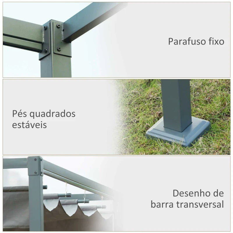 Pérgola 3x2m Pérgola de Jardim com Teto Retrátil de Poliéster com Revestimento Resistente para Celebrações Festas Casamento Cinza