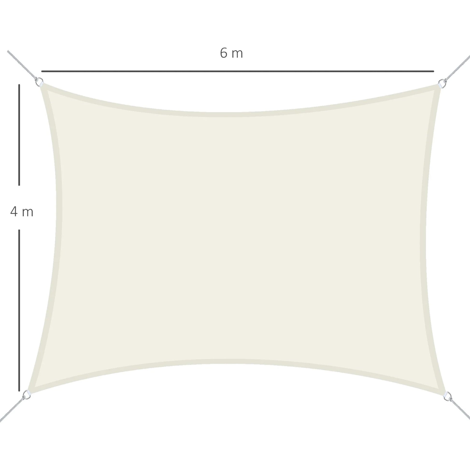 Vela de Sombra Retangular 4x6 m Toldo Vela de Poliéster com Proteção UV Aneis em Forma de D e Cordas para Jardim Pátio Piscina Creme