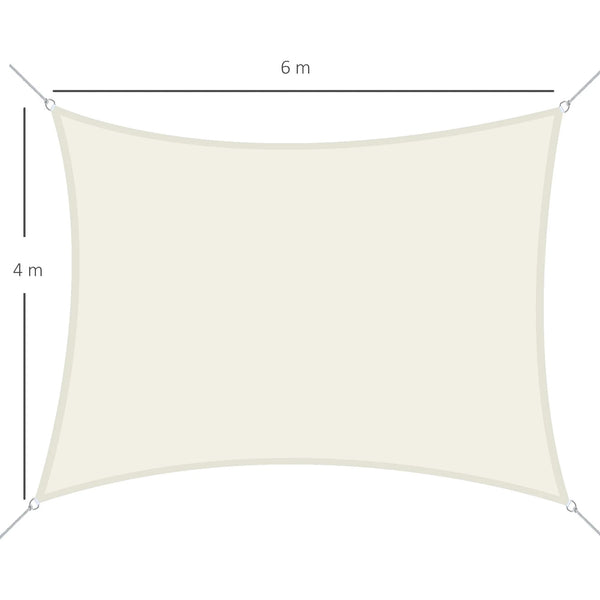 Vela de Sombra Retangular 4x6 m Toldo Vela de Poliéster com Proteção UV Aneis em Forma de D e Cordas para Jardim Pátio Piscina Creme