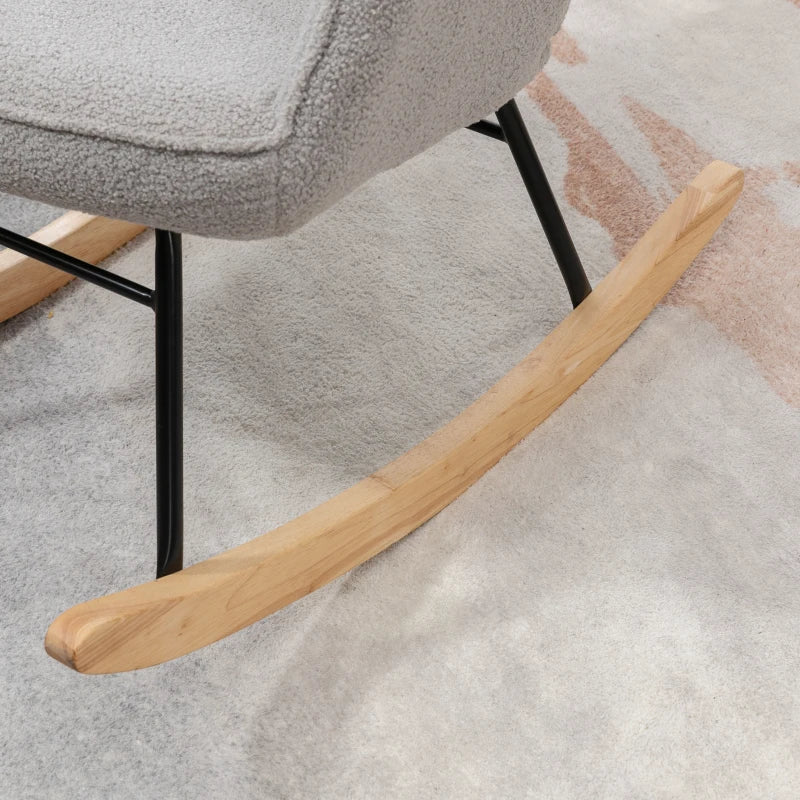 Poltrona Baloiço Poltrona de Sala de Estar Oscilação de 40° com Pés de Madeira de Faia e Estrutura de Aço para Dormitório Carga Máxima 120 kg 71x92x101 cm Cinza