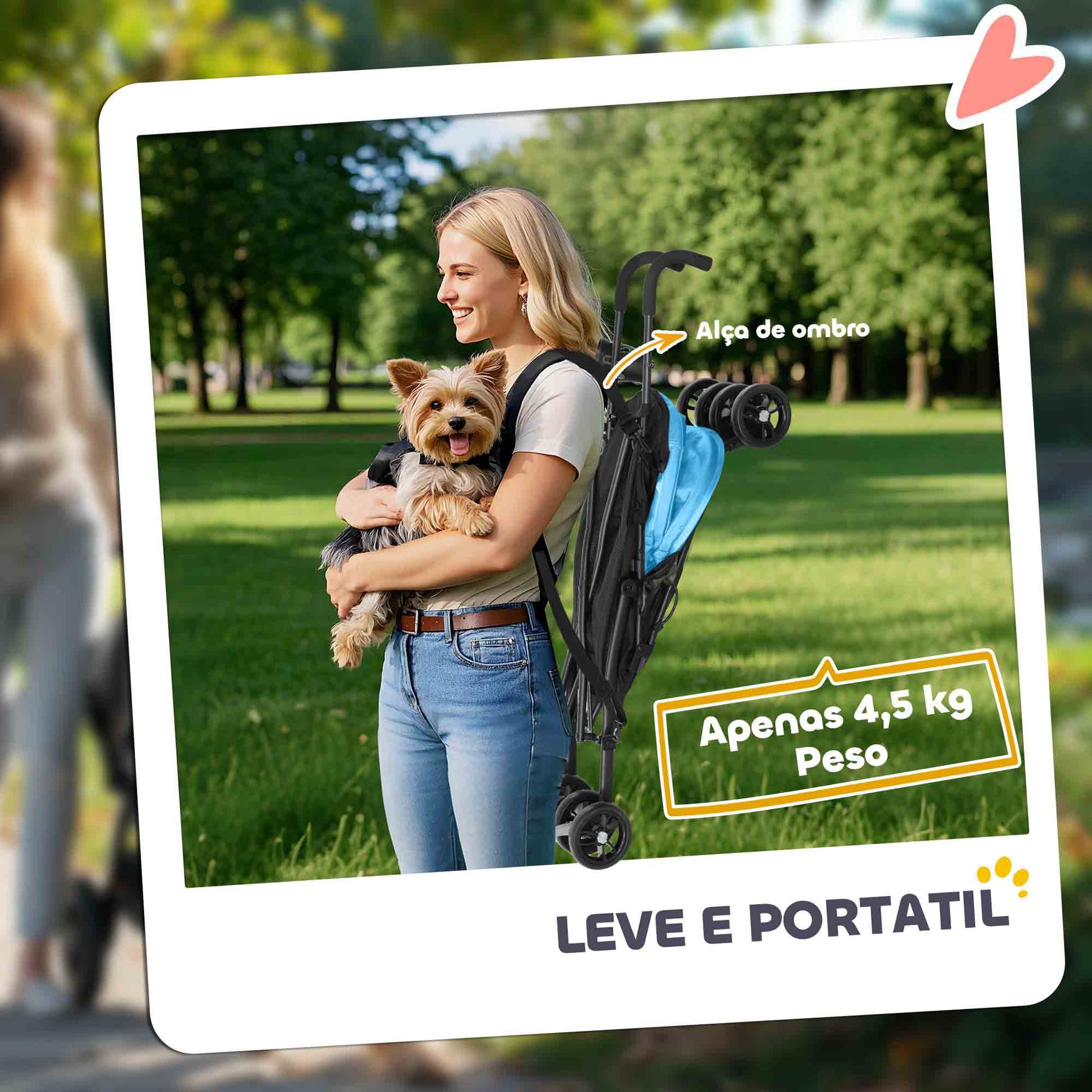 PawHut Carrinho para Cães Pequenos com Estrutura Compacta Carrinho Dobrável com Colchão Lavável Suporte para Copos Janelas de Rede e Bolsa de Arrumação 76x44x103 cm Azul