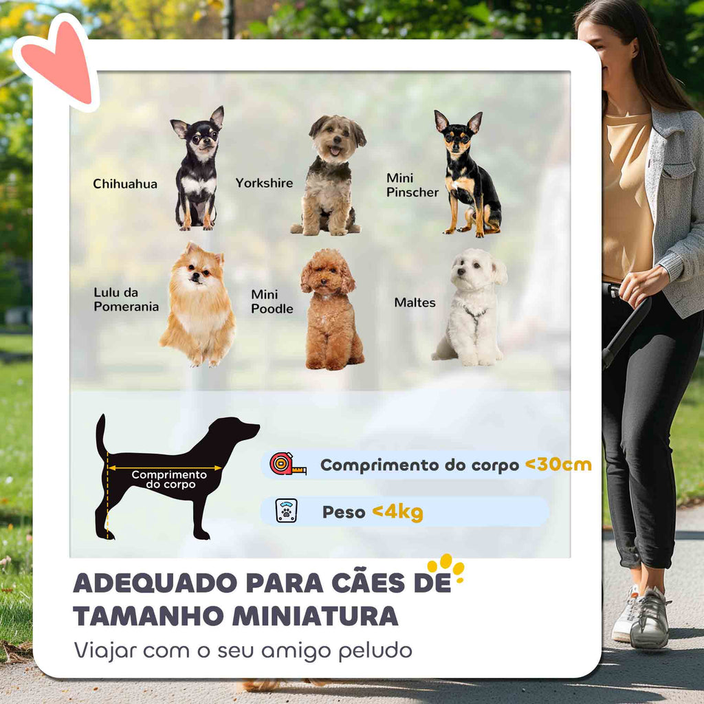 PawHut Carrinho para Cães Pequenos com Estrutura Compacta Carrinho Dobrável com Colchão Lavável Suporte para Copos Janelas de Rede e Bolsa de Arrumação 76x44x103 cm Azul