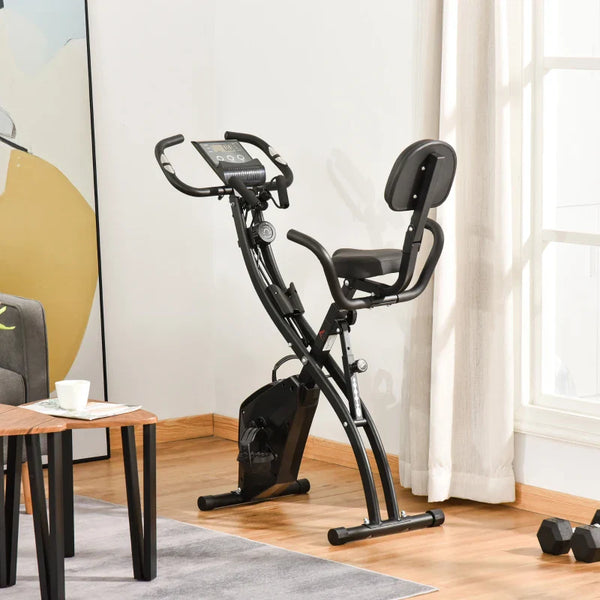 Bicicleta ergométrica dobrável ajustável em altura e resistência com tela LCD e assento com encosto 51x97x115 cm Preto