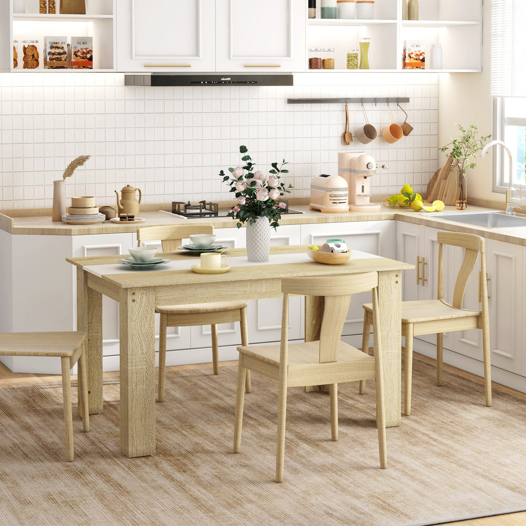 Mesa de Jantar Moderna Mesa para Sala Retangular para 4-6 Pessoas Carga 100 kg 140x89,5x75 cm Branco e Carvalho