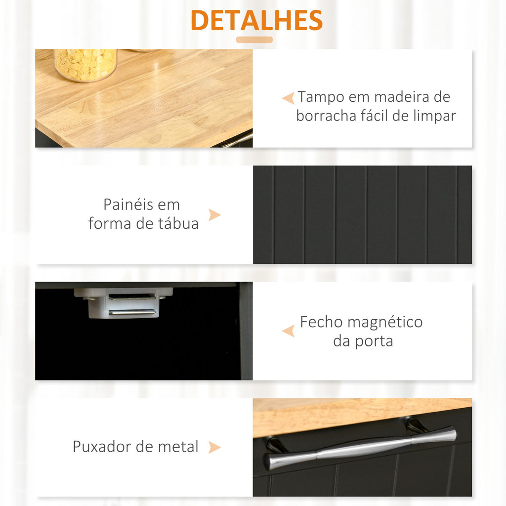 Ilha / Carrinho de Cozinha com Rodas Móvel Auxiliar de Cozinha com 2 Gavetas 2 Portas Prateleira Ajustável e Suporte para Guardanapos para Sala de Jantar Sala de Estar 104x46x91 cm Preto - A minha loja