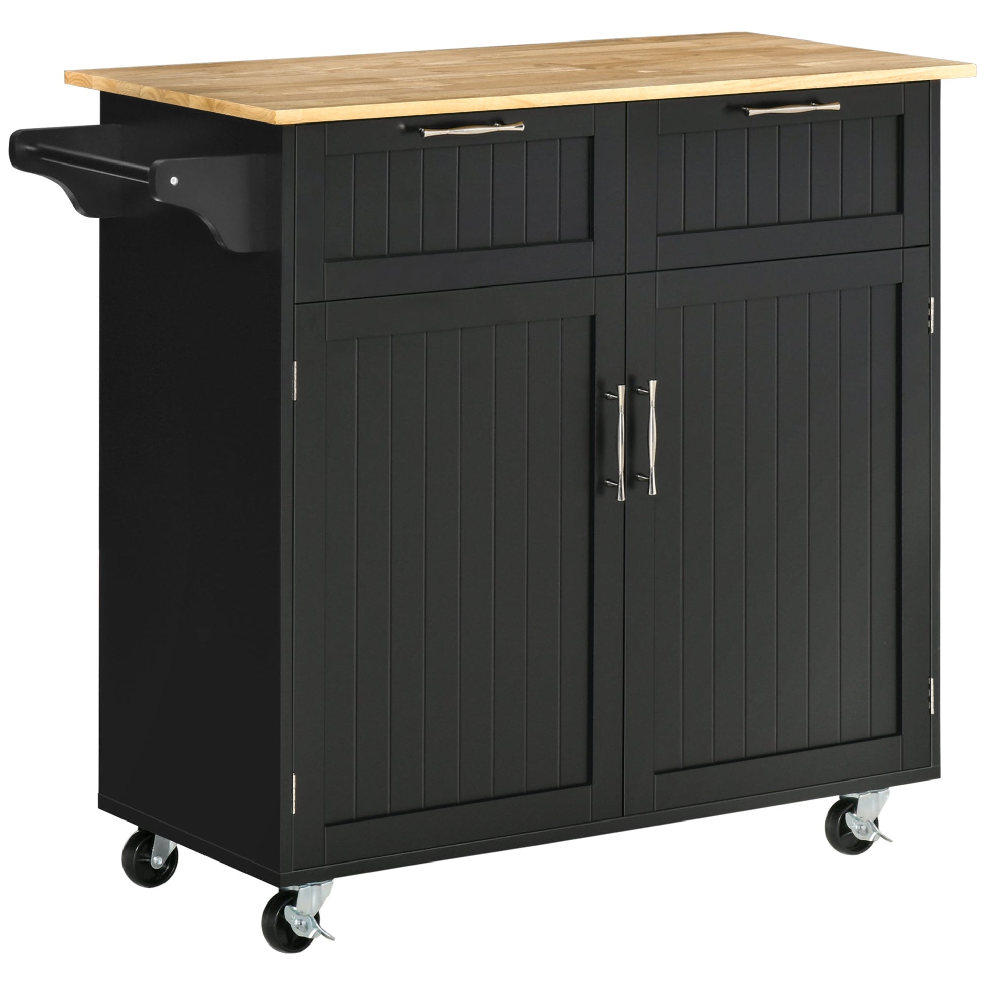 Ilha / Carrinho de Cozinha com Rodas Móvel Auxiliar de Cozinha com 2 Gavetas 2 Portas Prateleira Ajustável e Suporte para Guardanapos para Sala de Jantar Sala de Estar 104x46x91 cm Preto - A minha loja