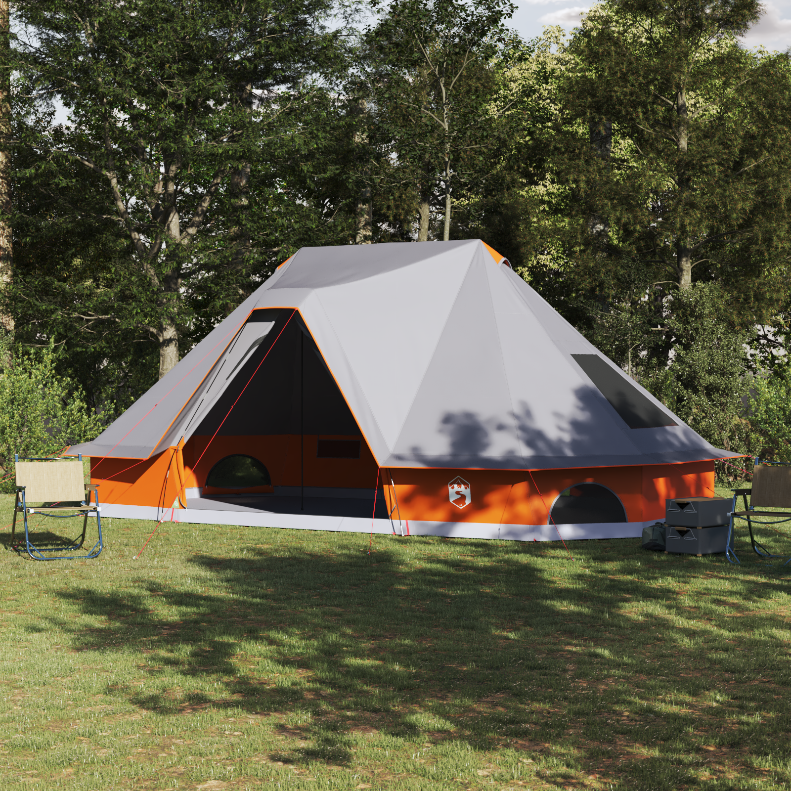 Tenda Familiar Tipi - Cinza e Laranja, 10-Pessoas, À Prova d'Água