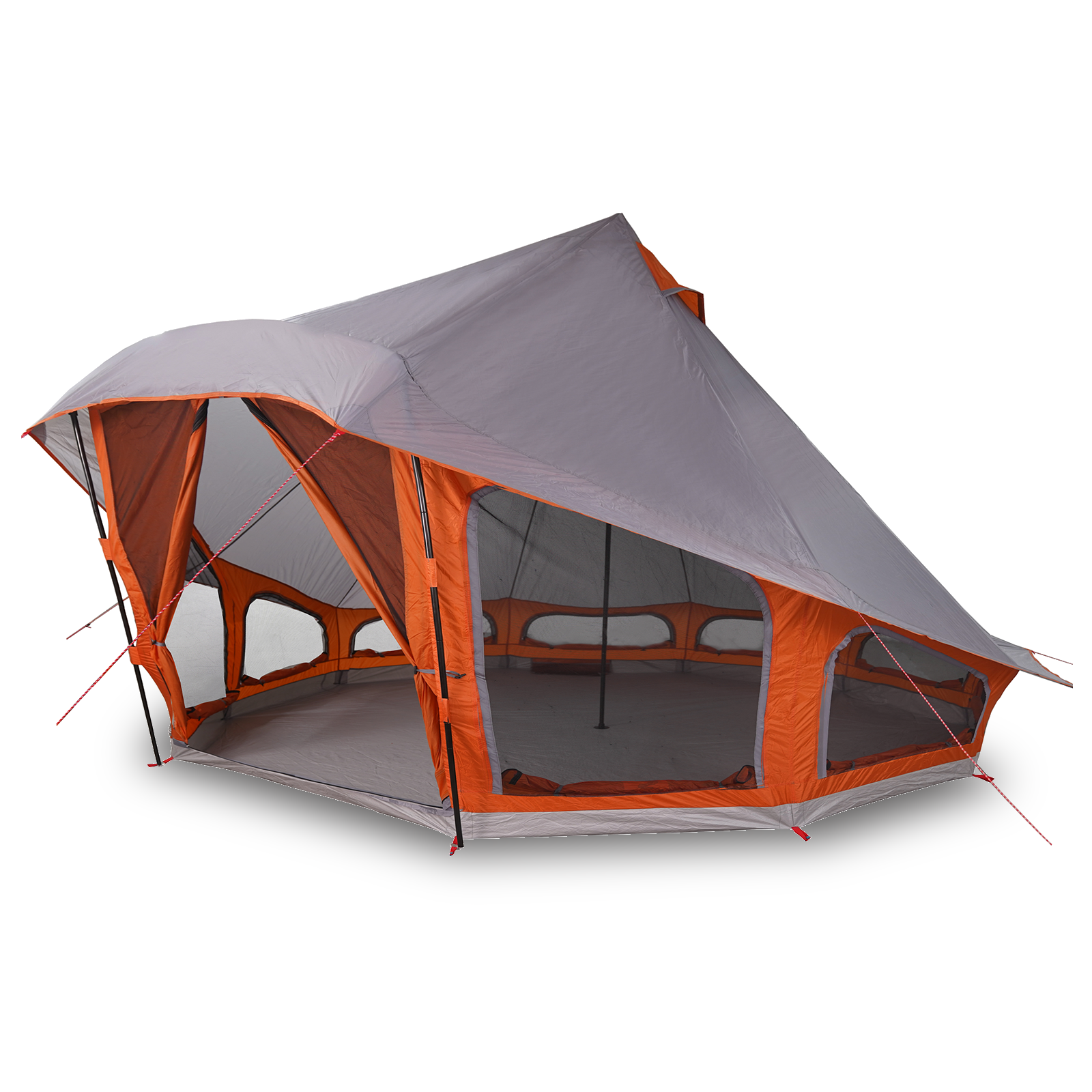 Tenda Familiar Tipi em Cinza e Laranja para 10 Pessoas - Impermeável