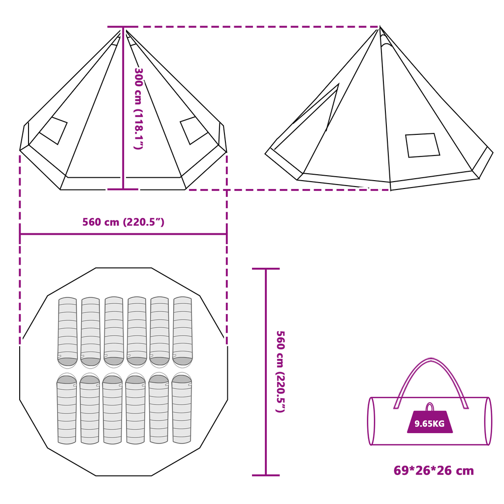 Tenda Familiar Tipi Azul para 12 Pessoas Impermeável