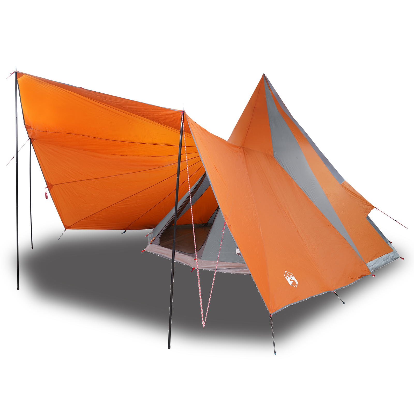 Tenda Familiar Tipi Cinza e Laranja Impermeável para 12 Pessoas