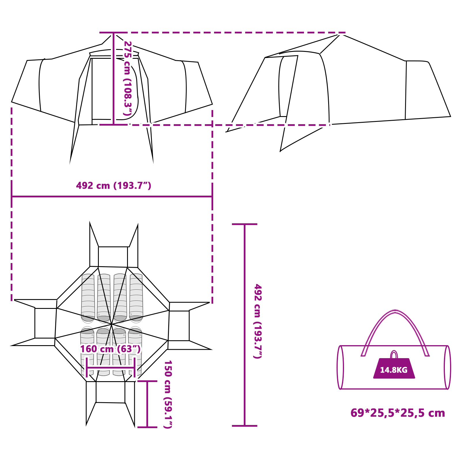 Tenda Familiar Tipi Verde 8-Pessoas à Prova de Água