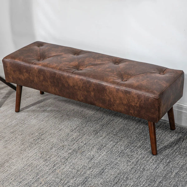 Banco de Pé de Cama Multifuncional Banco Pé de Cama Clássico Banco Dormitório com Pés de Madeira e Assento Acolchoado Carga 120 kg para Entrada Corredor 114x38x42 cm Marrom