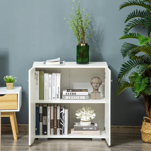 Aparador de Sala de Estar com 2 Portas Armário Auxiliar com 2 Prateleiras para de Livros Roupa Brinquedos Estilo Moderno 70x39x70cm Branco