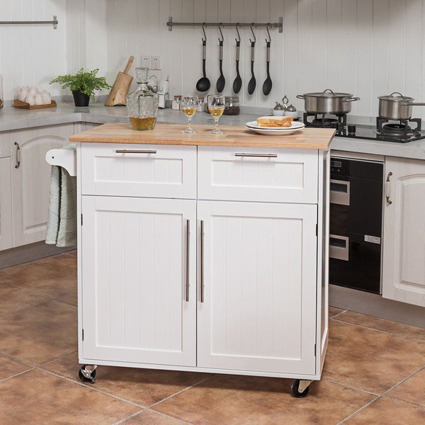 Ilha de Cozinha "Lund" – Carro de Serviço com Gavetas, Armários e Rodas Giratórias – 94 x 45 x 94,5 cm – Branco