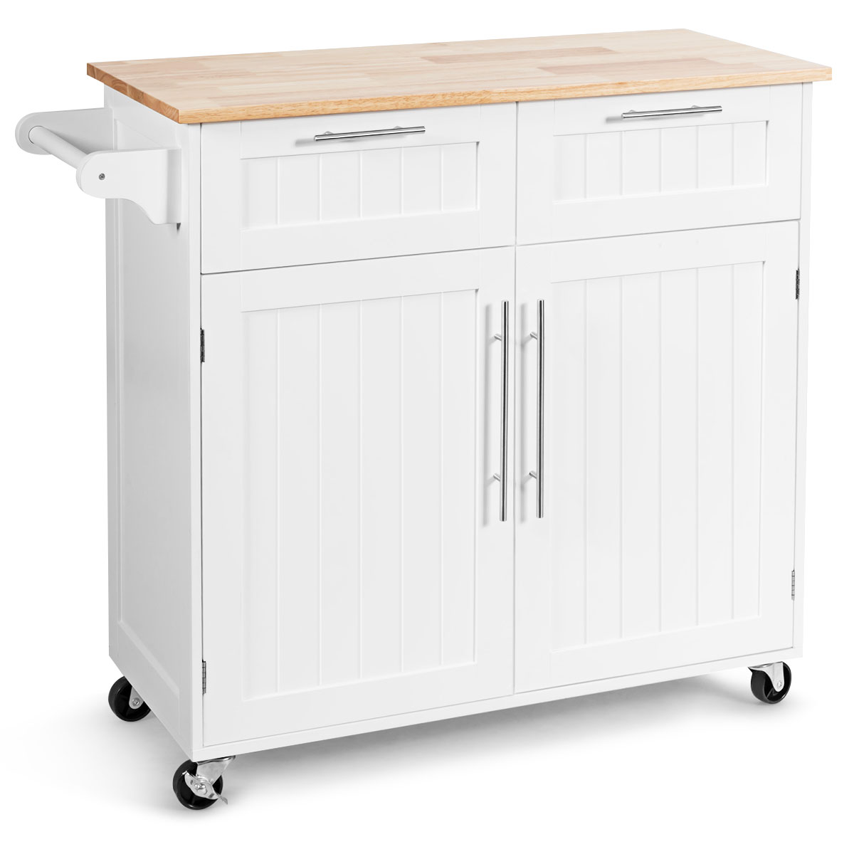 Ilha de Cozinha "Lund" – Carro de Serviço com Gavetas, Armários e Rodas Giratórias – 94 x 45 x 94,5 cm – Branco