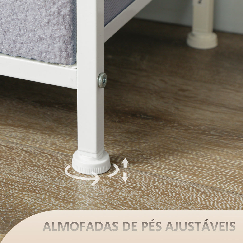 Cómoda com 9 Gavetas Estofada em Borreguito Cómoda de Tela com Estrutura de Aço Cómoda para Dormitório Corredor 100x30x99 cm Cinzento