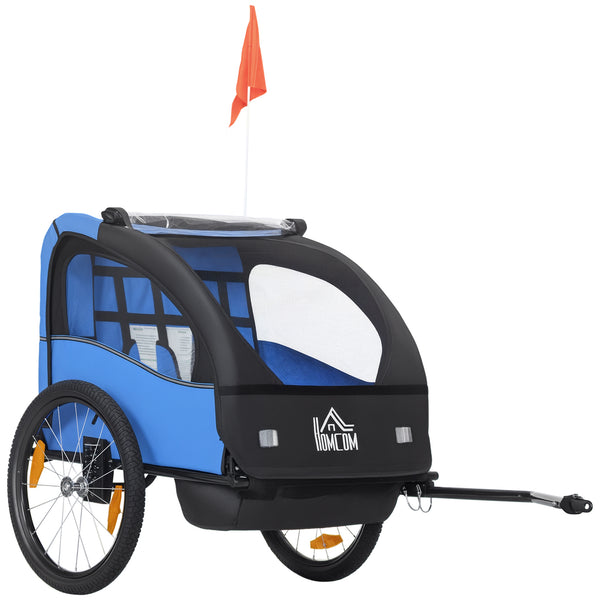 Reboque de Bicicleta para Crianças acima de 18 Meses Reboque de Bicicleta com 2 Lugares com Cinto de Segurança Espaço de Armazenamento e Sistema de Amortecimento 140x88x90 cm Azul