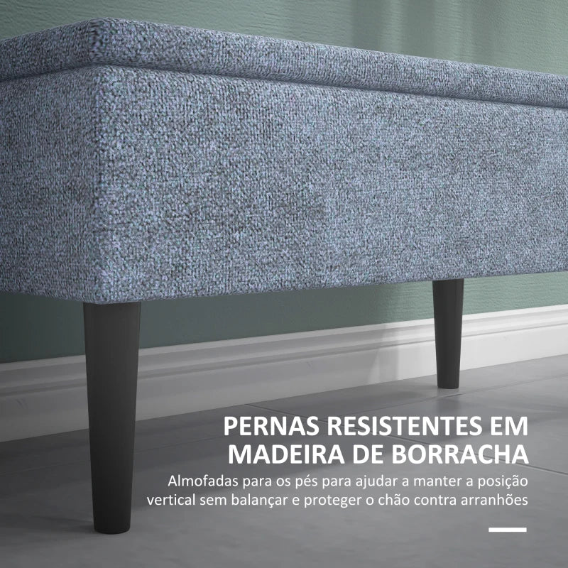 Banco de Armazenamento Dormitório Banco de Armazenamento Capacidade 47L Tampa Abatível e Pés de Madeira de Borracha Carga Máxima 120 kg 95x38x45 cm Azul