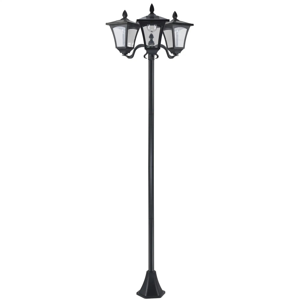 Candeeiro Solar Triplo de Jardim – 51,5x47x182,5 cm – Preto – 3 Luzes LED com Sensor Automático – IP44