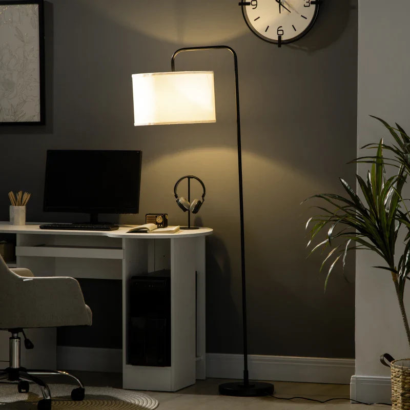 Candeeiro de Pé Moderno Lâmpada E27 Máx. 40W com Ecrã de Linho Estrutura de Aço e Interruptor de Pé Candeeiro de Leitura para Sala de Estar Dormitório 64x38x163,5cm Branco e Preto