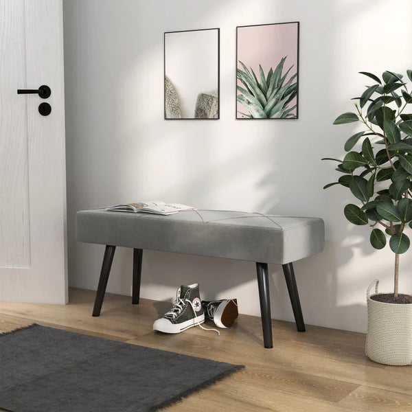 Banco de Pé de Cama Multifuncional Banco de Pé de Cama Moderno Banco de Dormitório com Pés de Aço e Assento Acolchoado Carga Máxima 120 kg Entrada Corredor 100x36x45 cm Cinza