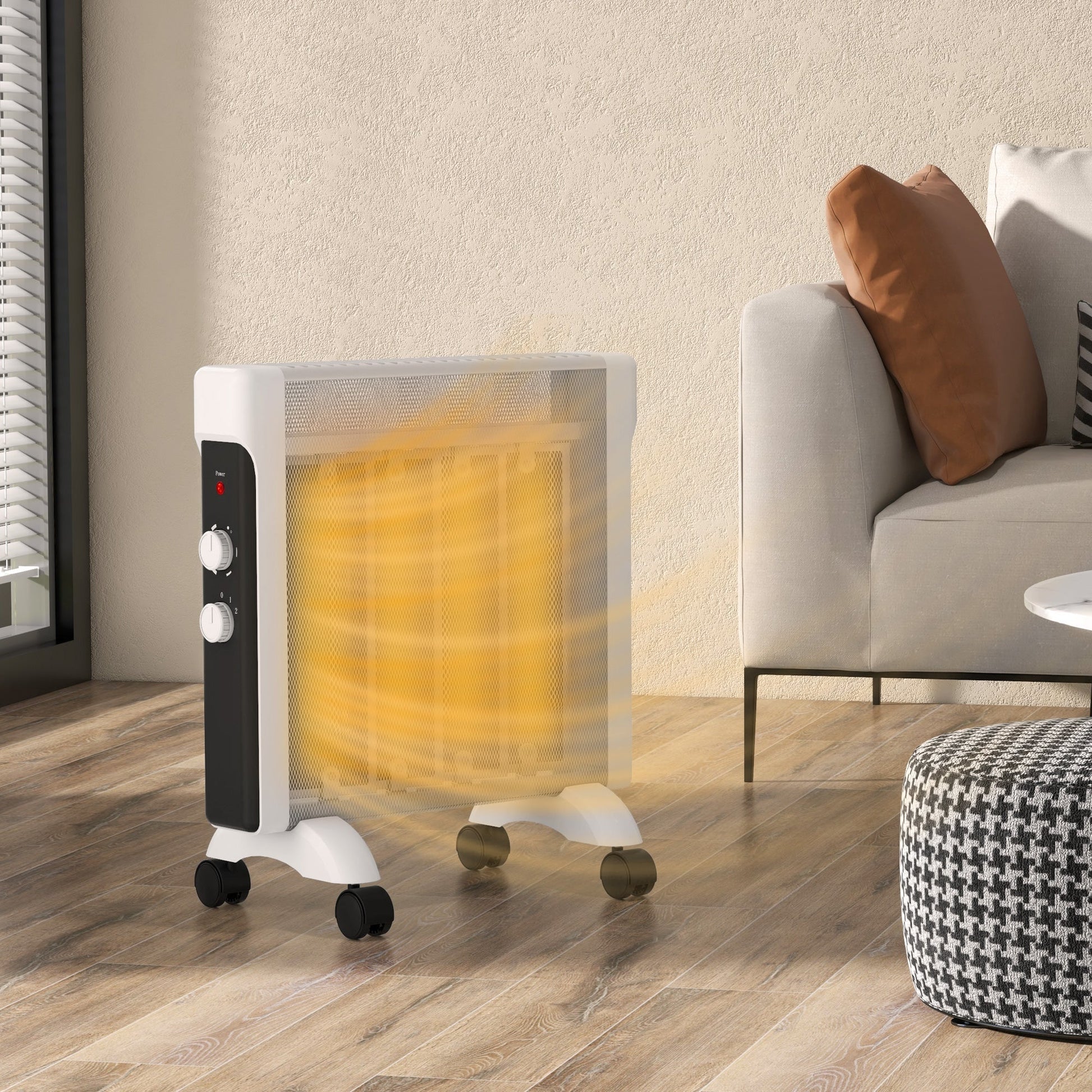 Aquecedor Elétrico 1000W/2000W Aquecedor com Painéis de Mica Rodas Proteção Anti-Tombo e Sobreaquecimento Aquecedor Elétrico de Baixo Consumo 26,5x55x61,5 cm Branco